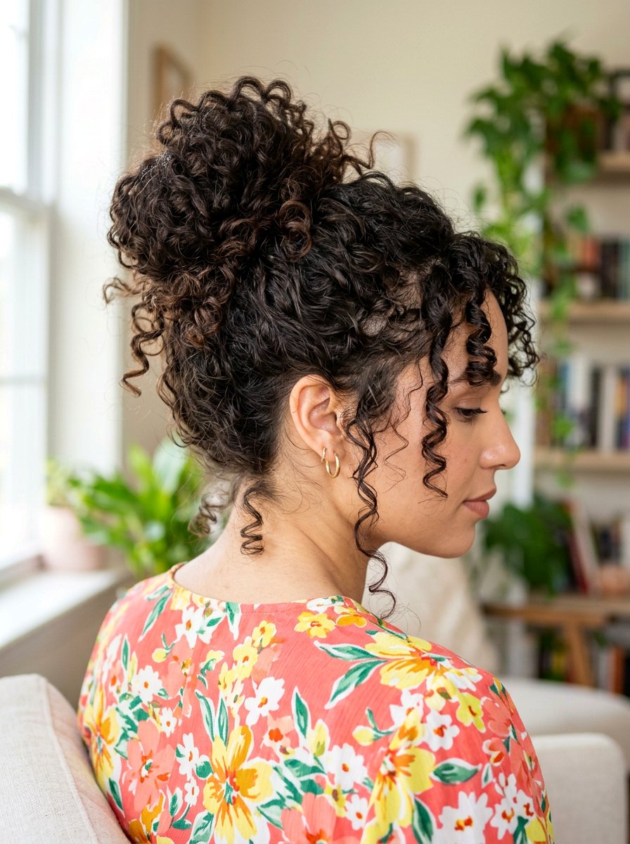 Curly Messy Bun - 20 cute bun hairstyle ideas for work - 20 cute bun hairstyle ideas for work