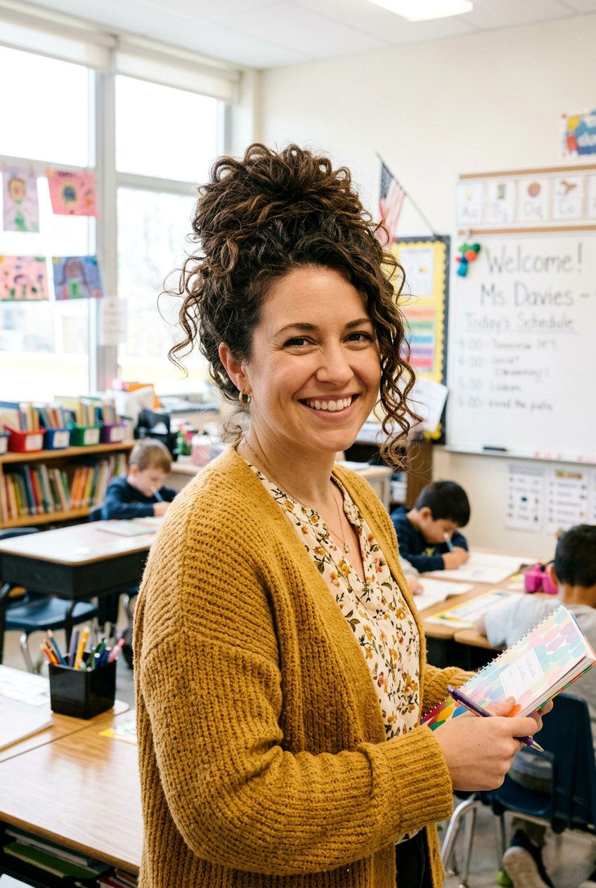 Curly Messy Bun For School - 20 teacher hairstyles for curly hair - 20 teacher hairstyles for curly hair