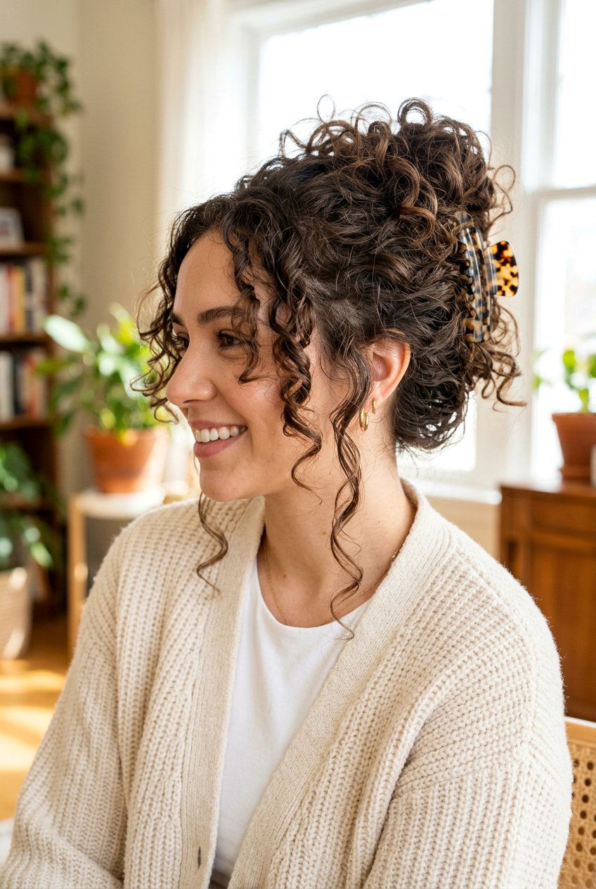 Curly Messy Updo - 20 messy claw clip updo for medium hair - 20 messy claw clip updo for medium hair