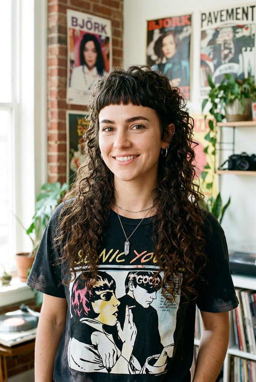 Curly Mullet Micro Bangs - 20 short bangs for curly hair women - 20 short bangs for curly hair women