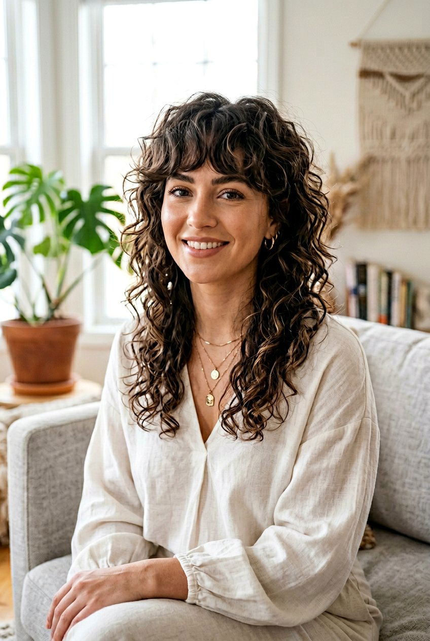 Curly Mullet With Curtain Bangs - 20 curly mullet for women - 20 curly mullet for women