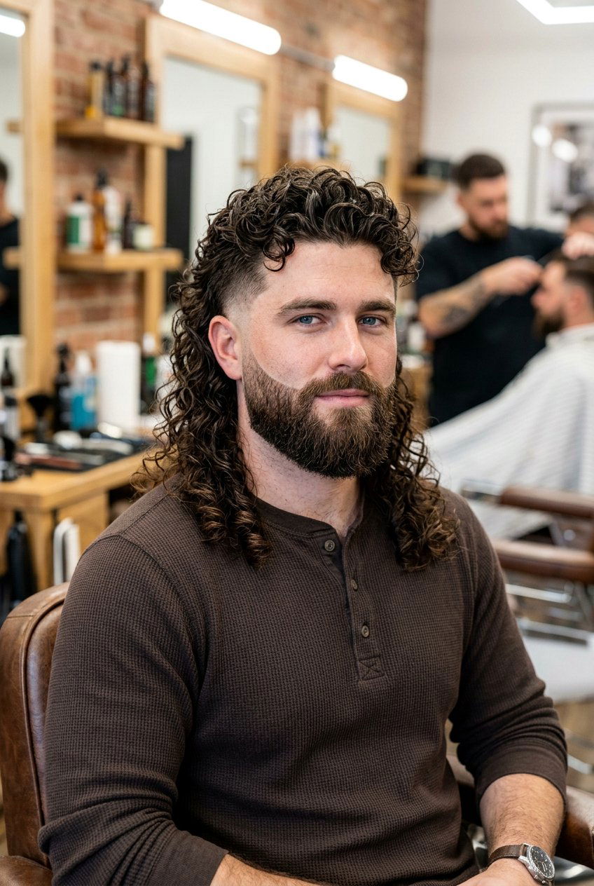 Curly Mullet With Taper Fade And Full Beard - 20 curly mullet with taper fade - 20 curly mullet with taper fade