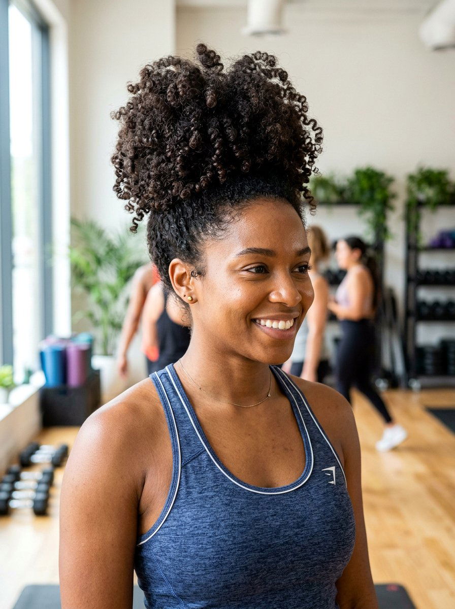 Curly Natural Hair Bun - 20 dance practice bun hairstyle - 20 dance practice bun hairstyle