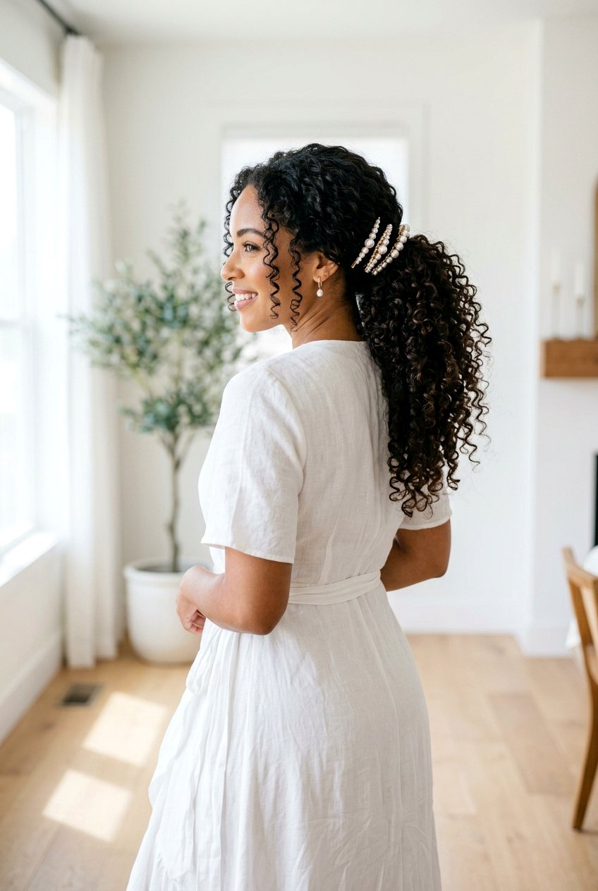 Curly Pearl Ponytail For Natural Texture - 20 pearl ponytail hairstyle - 20 pearl ponytail hairstyle