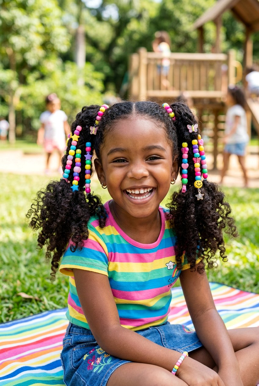 Curly Pigtails With Beads Or Charms - 20 pigtail curls for girls - 20 pigtail curls for girls