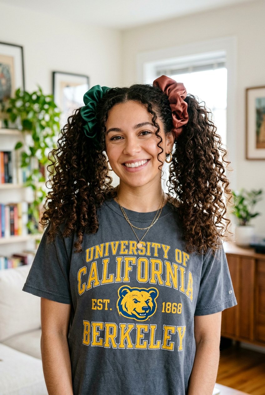 Curly Pigtails With Scrunchies - 20 curly hairstyle for college girls - 20 curly hairstyle for college girls
