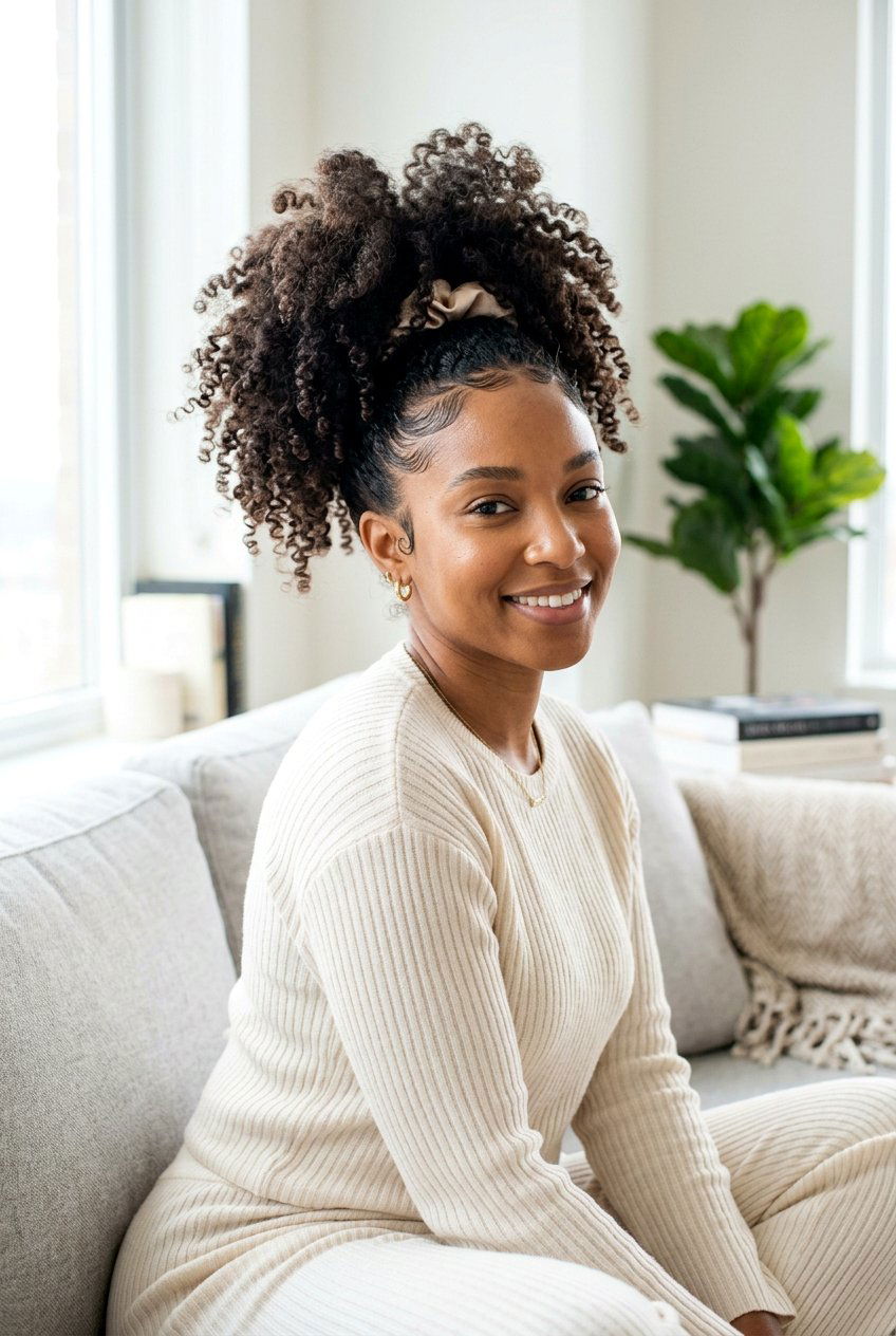 Curly Pineapple Refresh Ponytail - 20 curly refresh hairstyles - 20 curly refresh hairstyles