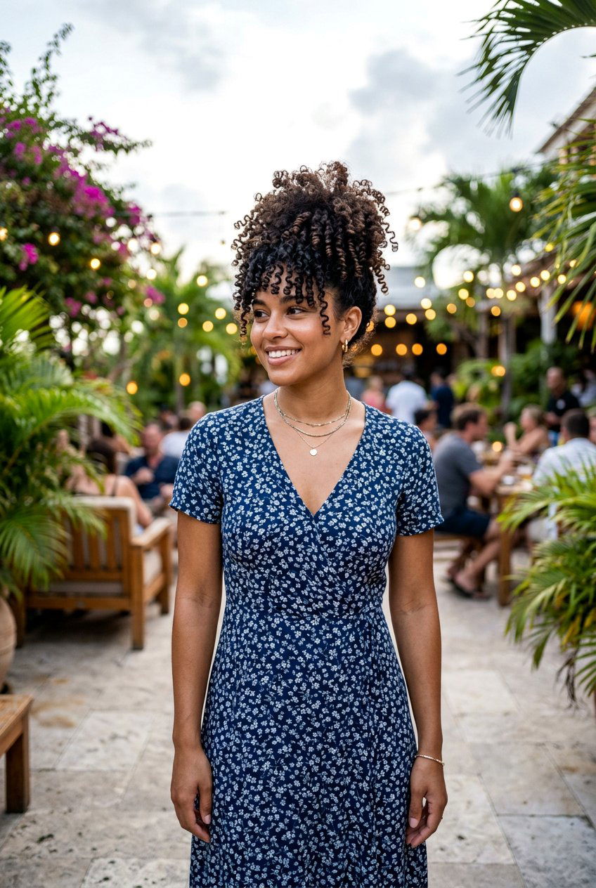 Curly Pineapple Updo For Humid Nights - 20 humid weather curly hairstyles - 20 humid weather curly hairstyles