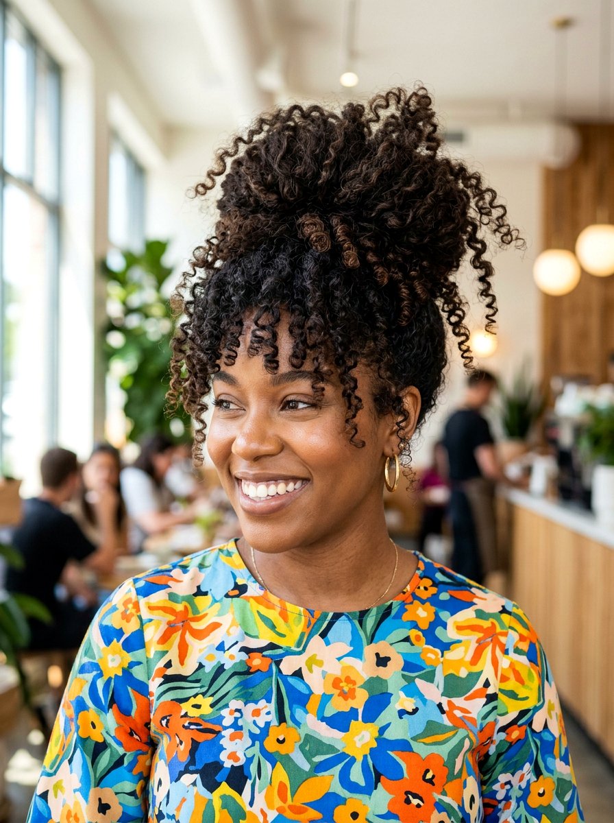 Curly Pineapple Updo for Date Night - 20 date night hairstyle for medium hair - 20 date night hairstyle for medium hair