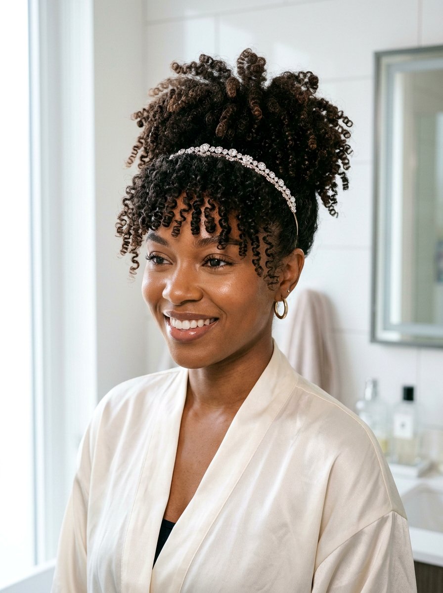 Curly Pineapple With Sparkly Headband - 20 recital hairstyles for curly hair - 20 recital hairstyles for curly hair