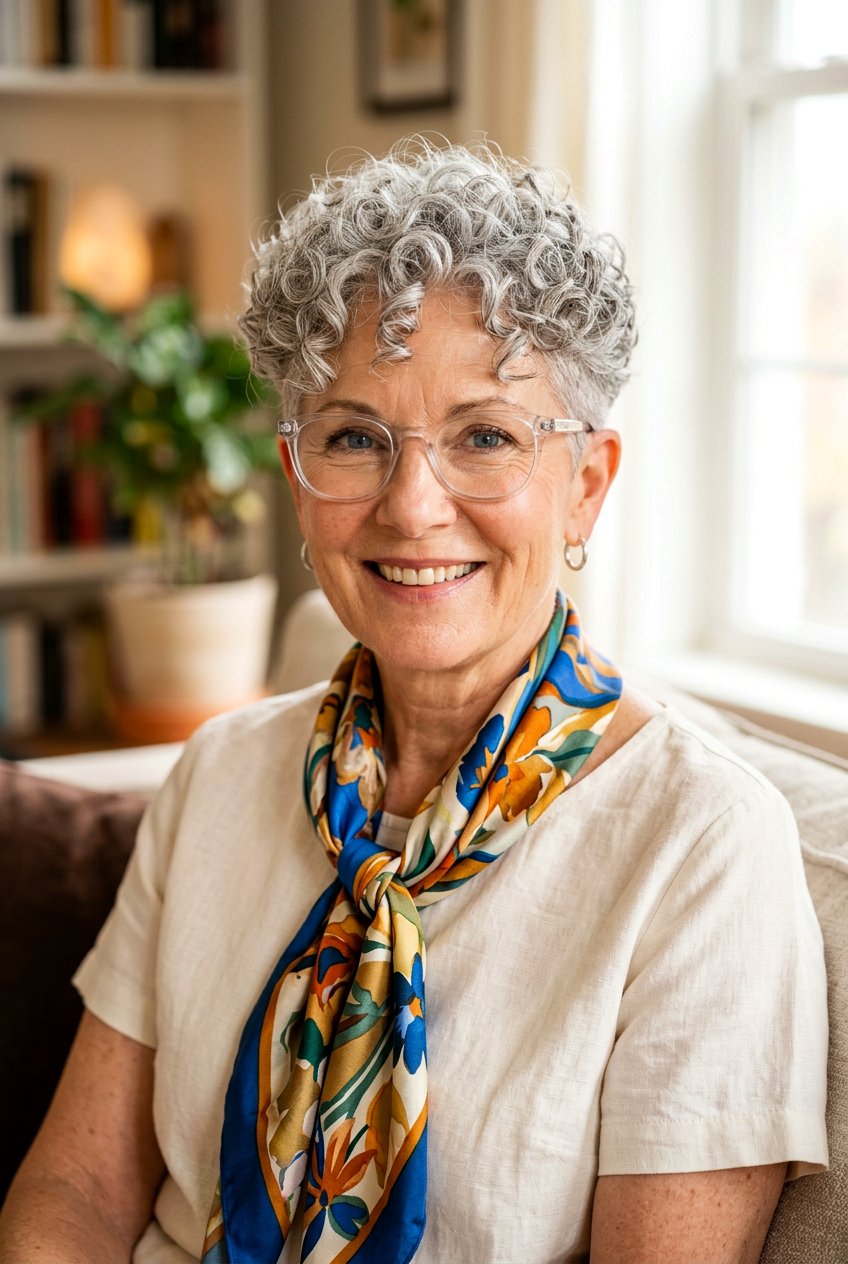 Curly Pixie Cut - 20 hairstyles for women with glasses over 50 - 20 hairstyles for women with glasses over 50