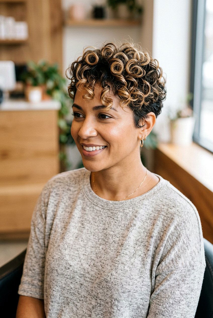 Curly Pixie Haircut With Balayage - 20 balayage on pixie haircut - 20 balayage on pixie haircut