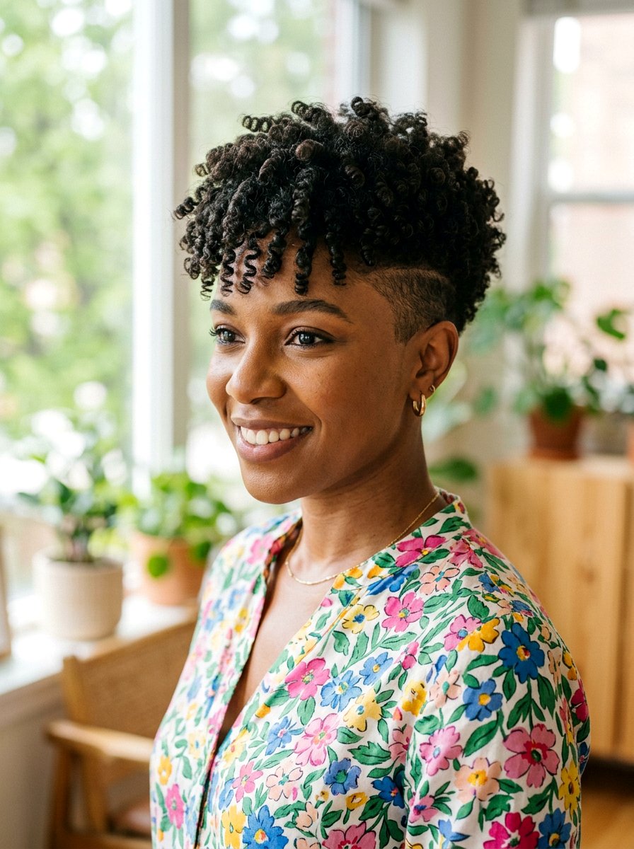 Curly Pixie Shaved Sides Natural Hair - 20 side shaved natural hairstyle - 20 side shaved natural hairstyle