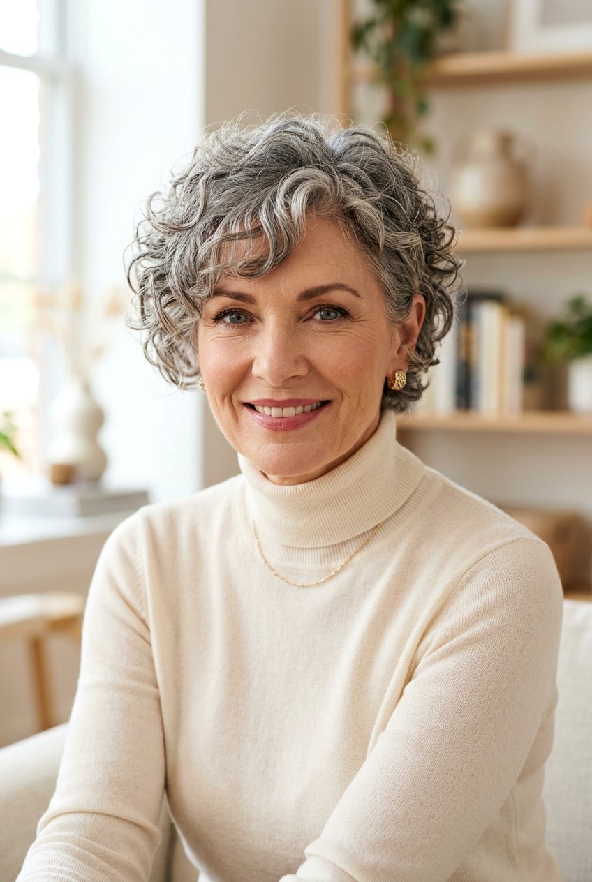 Curly Pixie With Side Swept Bangs - 20 curly pixie for mature women - 20 curly pixie for mature women