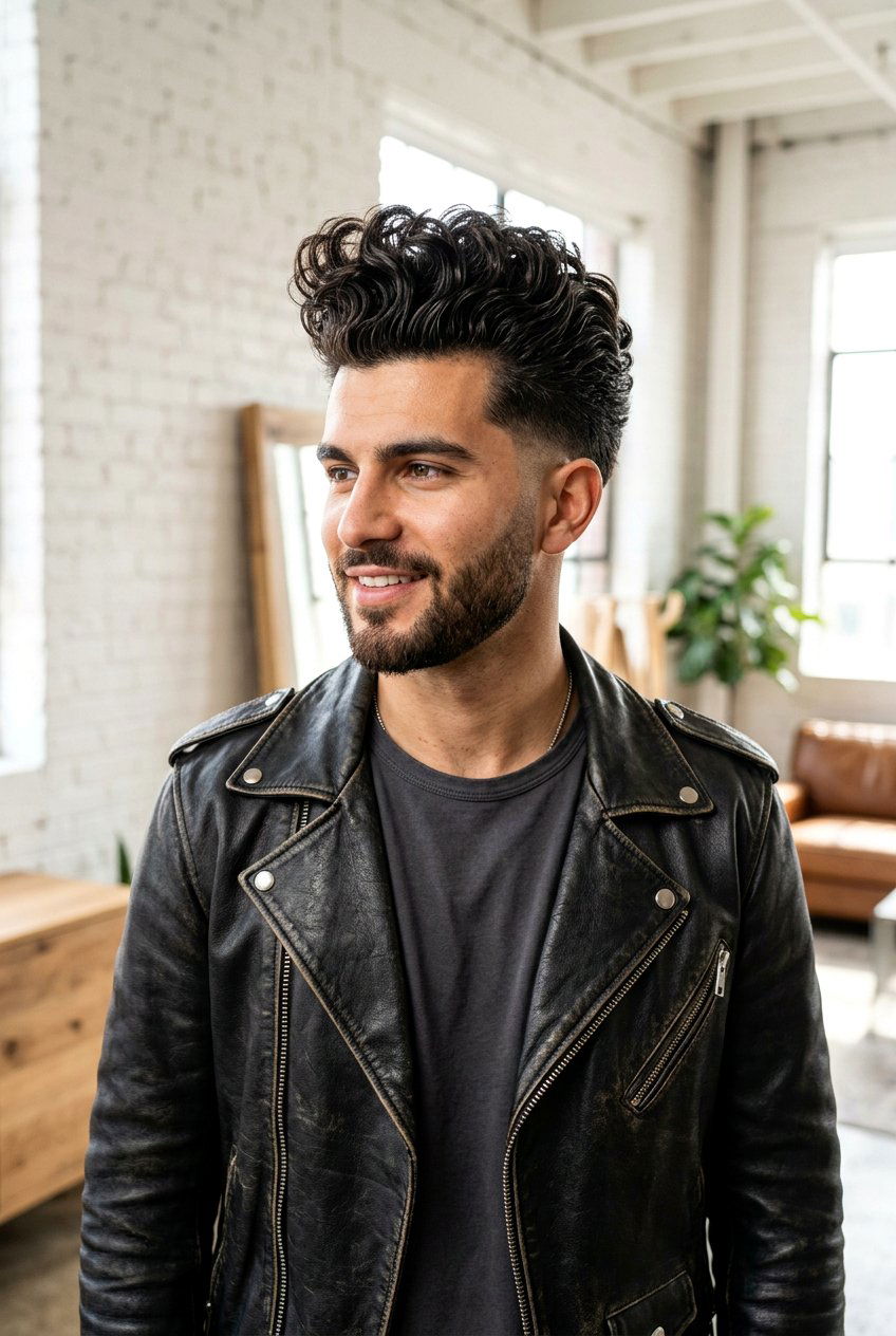 Curly Pompadour - 20 mens haircut for curly medium hair - 20 men’s haircut for curly medium hair