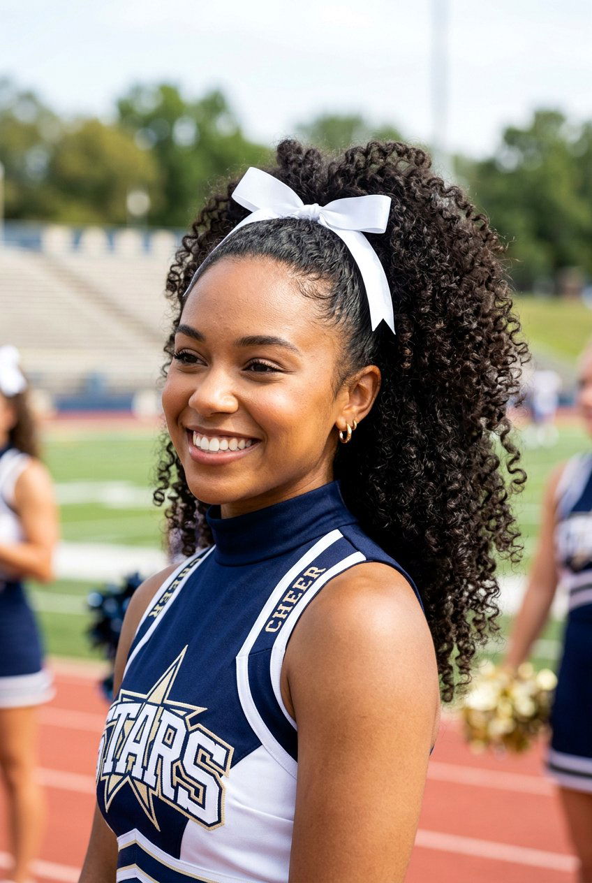 Curly Ponytail Cheerleading Hairstyle - 20 cheer ponytail with curls - 20 cheer ponytail with curls