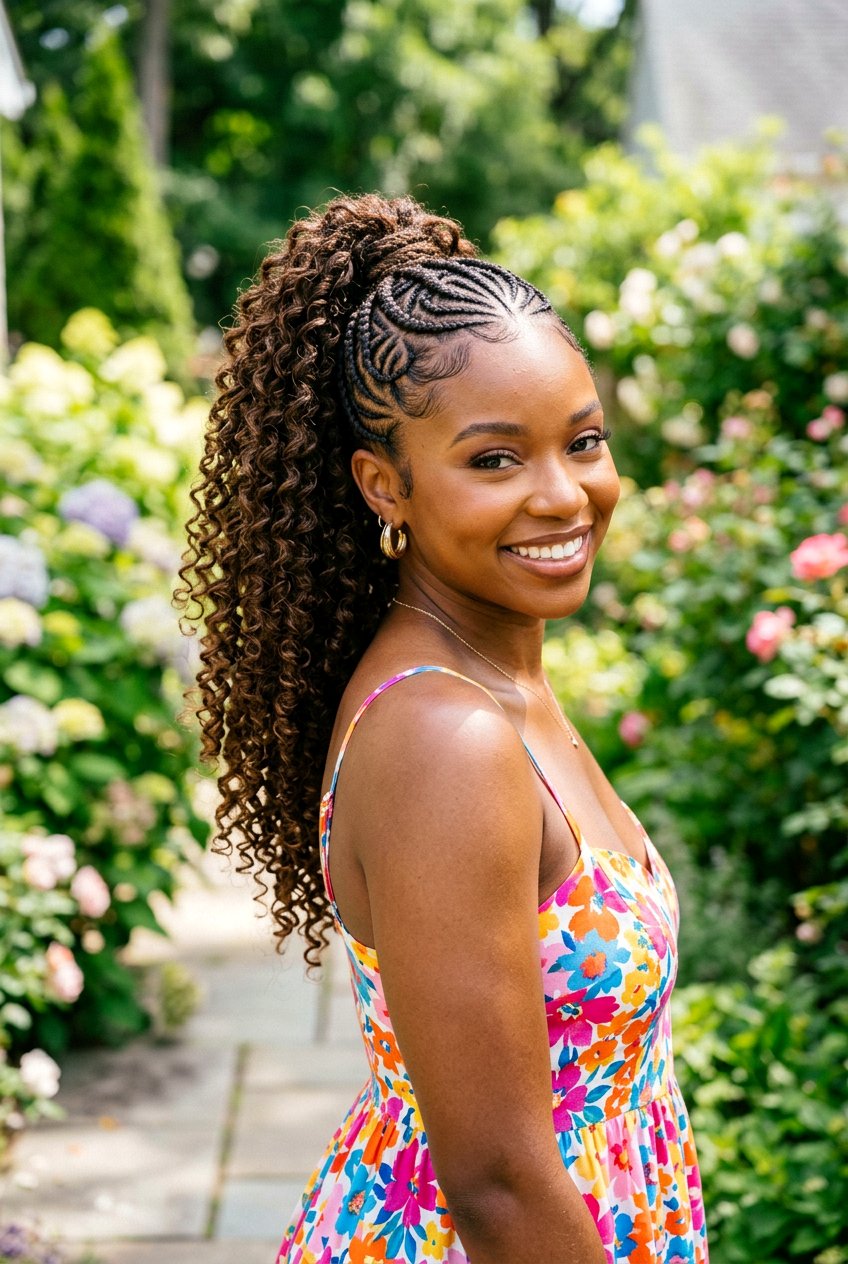 Curly Ponytail Cornrows With Extensions - 20 cornrows into ponytail with weave - 20 cornrows into ponytail with weave