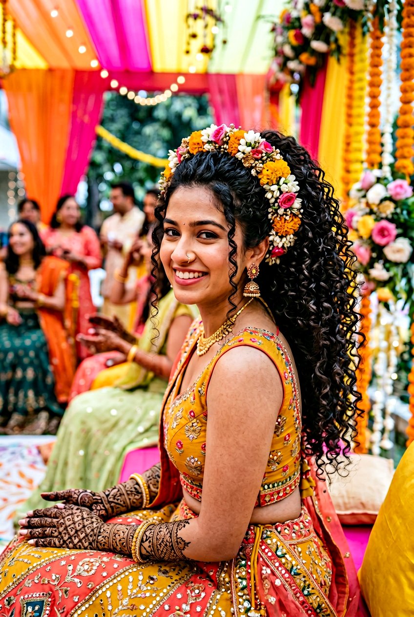 Curly Ponytail Mehndi Hairstyle - 20 mehndi hairstyles - 20 mehndi hairstyles