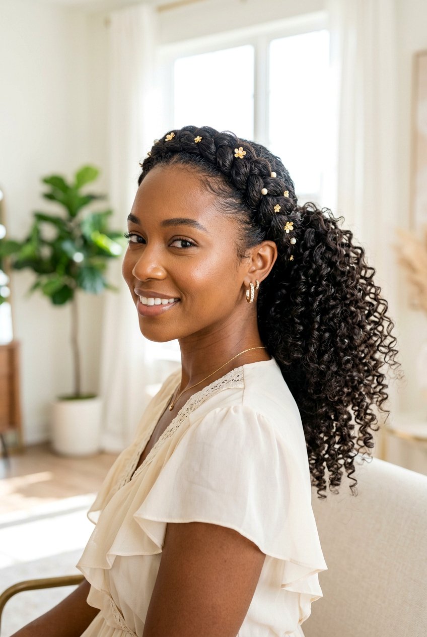 Curly Ponytail With Braided Crown - 20 homecoming ponytail with curls - 20 homecoming ponytail with curls