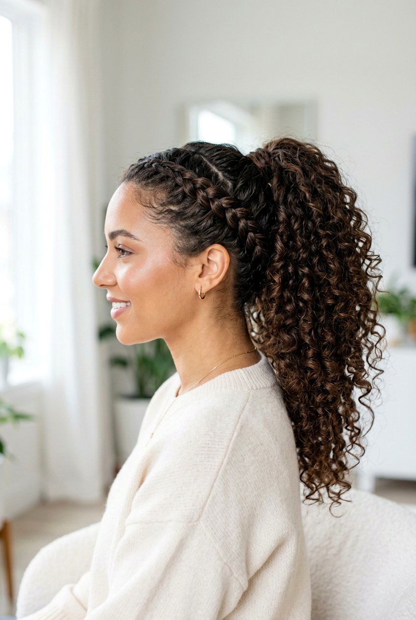 Curly Ponytail With Braided Side Detail - 20 homecoming ponytail with curls - 20 homecoming ponytail with curls