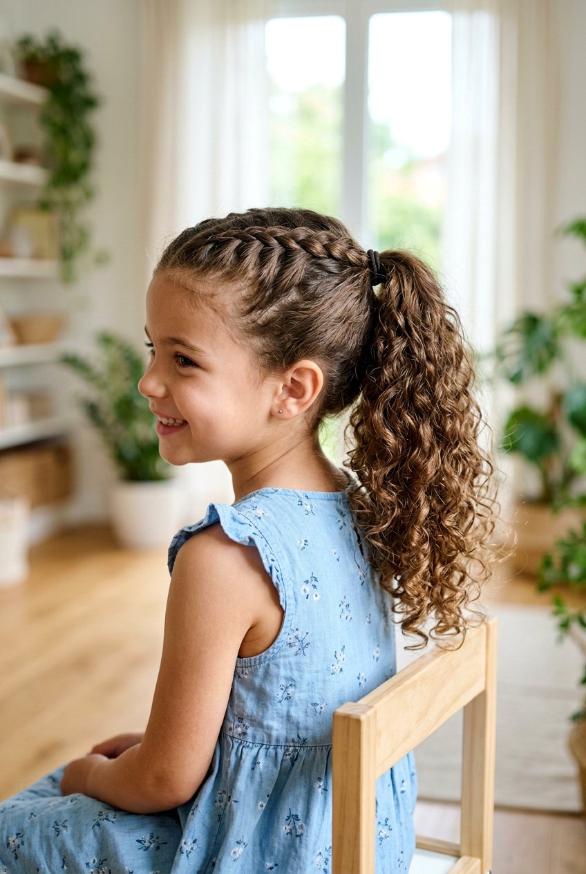Curly Ponytail With Center Braid For Little Girls - 20 curly ponytail for little girls - 20 curly ponytail for little girls