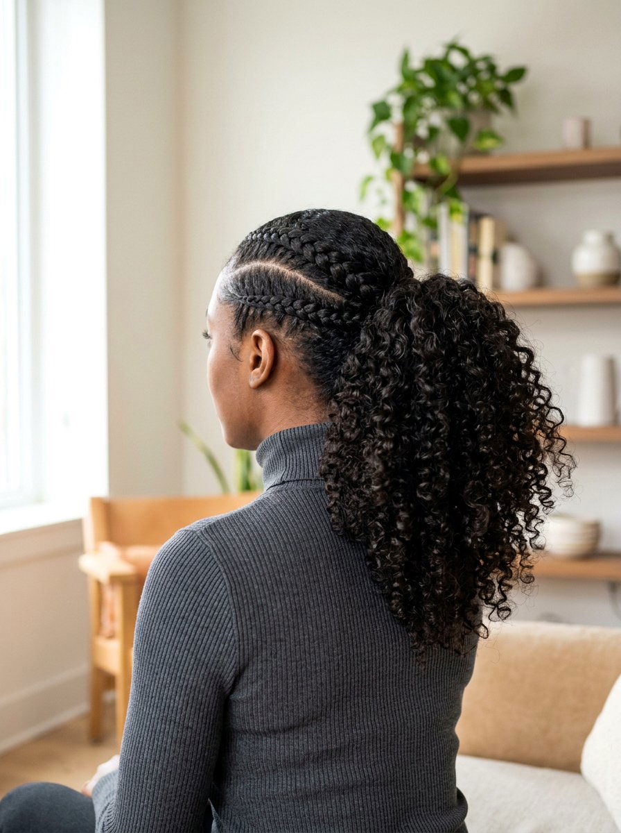 Curly Ponytail With Cornrow Base - 20 humidity proof curly ponytail - 20 humidity proof curly ponytail