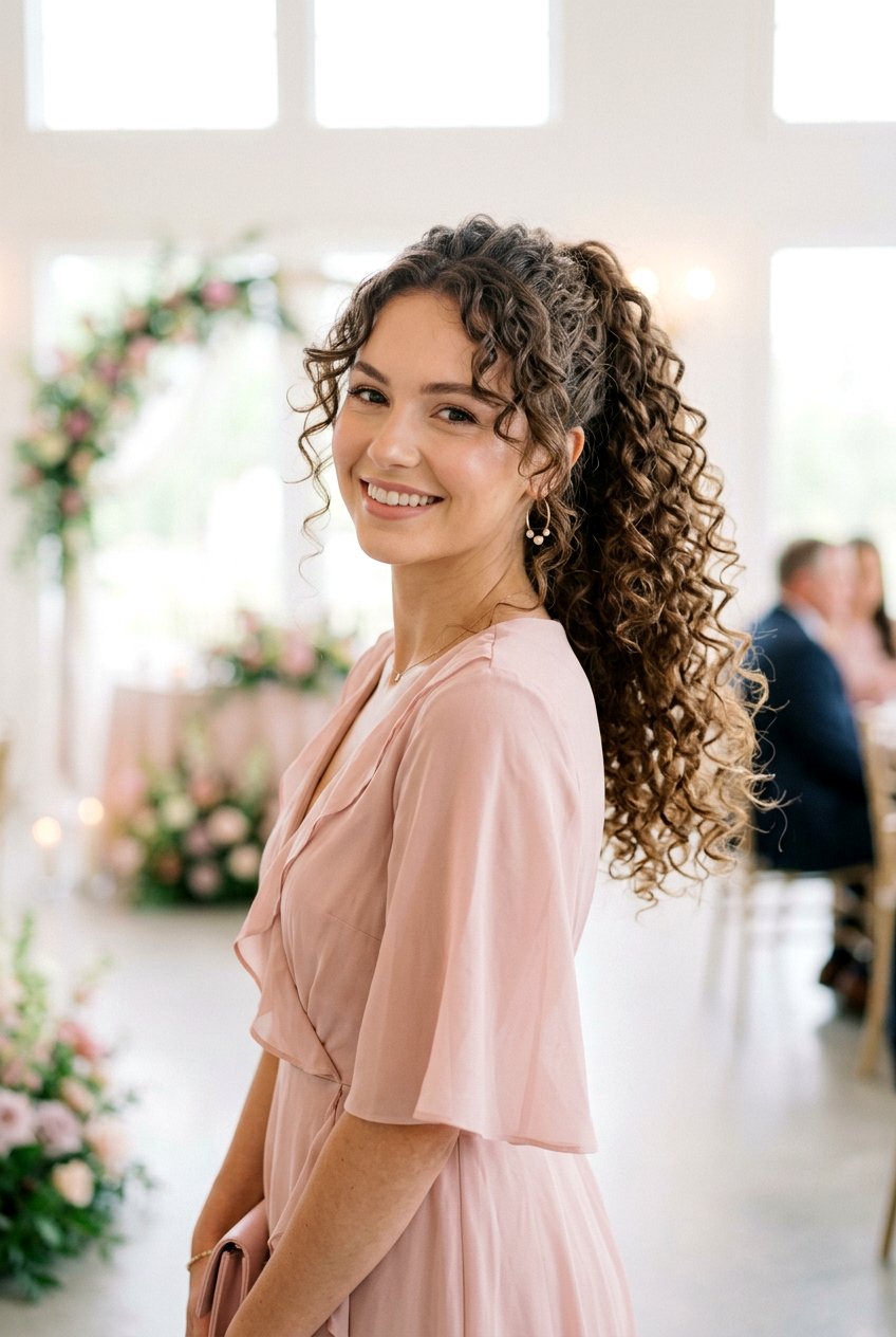 Curly Ponytail With Face Framing Pieces - 20 modern reception ponytail hairstyle - 20 modern reception ponytail hairstyle