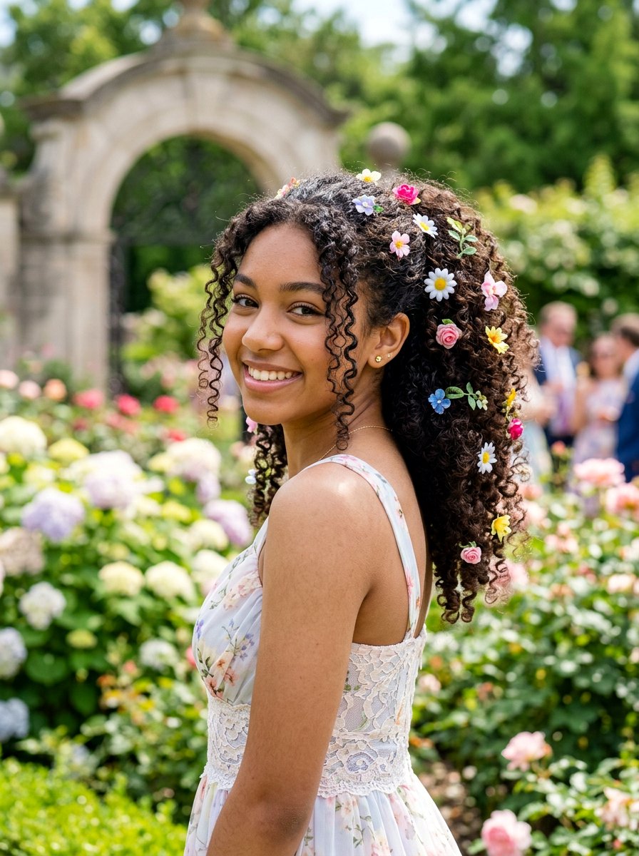 Curly Ponytail With Flower Clips - 20 teen girls homecoming curls ponytail - 20 teen girls homecoming curls ponytail