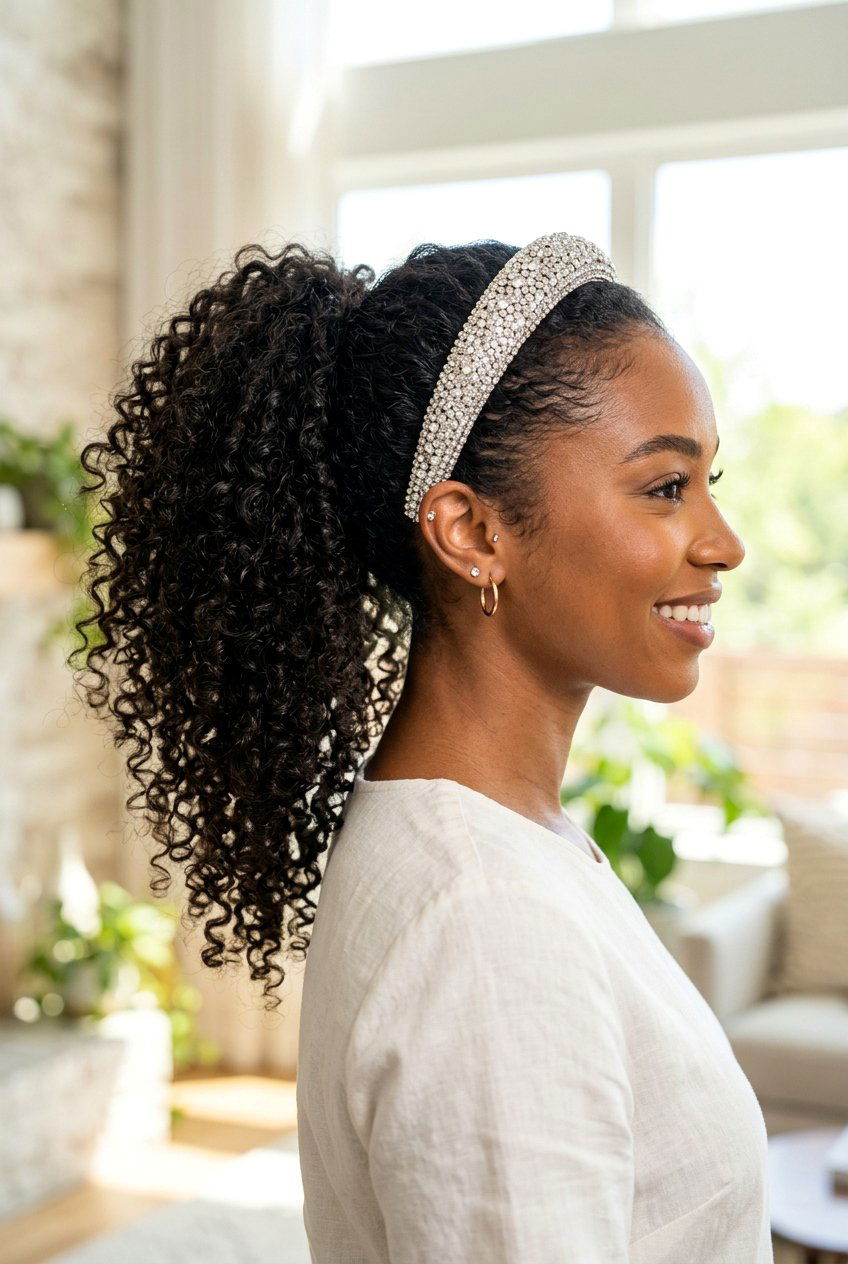 Curly Ponytail With Headband - 20 graduation hairstyle with ponytail curls - 20 graduation hairstyle with ponytail curls