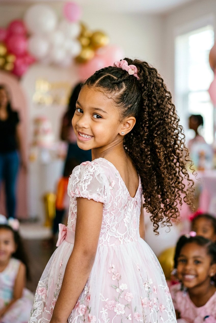 Curly Ponytail With Heart Part For Little Girls - 20 curly ponytail for little girls - 20 curly ponytail for little girls