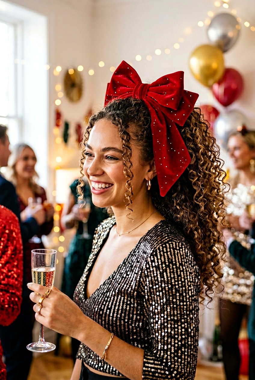 Curly Ponytail With Oversized Bow - 20 birthday hairstyle with bow ponytail - 20 birthday hairstyle with bow ponytail