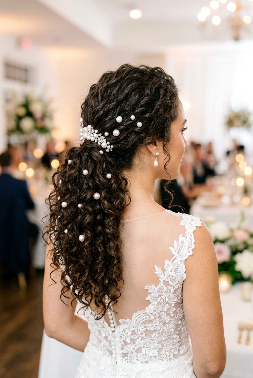 Curly Ponytail With Pearl Hair Pins - 20 soft girl ponytail with curls - 20 soft girl ponytail with curls