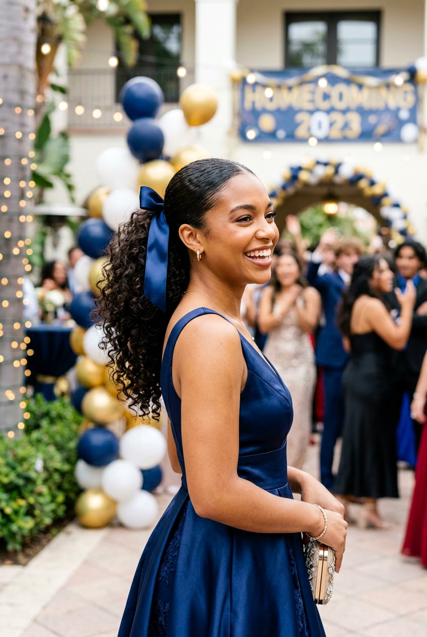 Curly Ponytail With Ribbon Or Bow - 20 homecoming ponytail with curls - 20 homecoming ponytail with curls