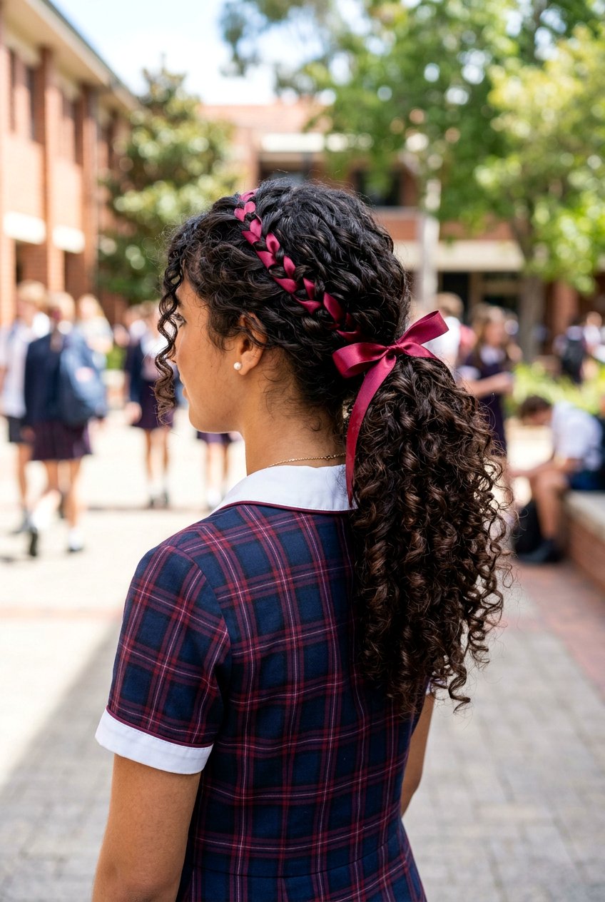 Curly Ponytail With Ribbon Weave - 20 graduation ponytail with curls - 20 graduation ponytail with curls