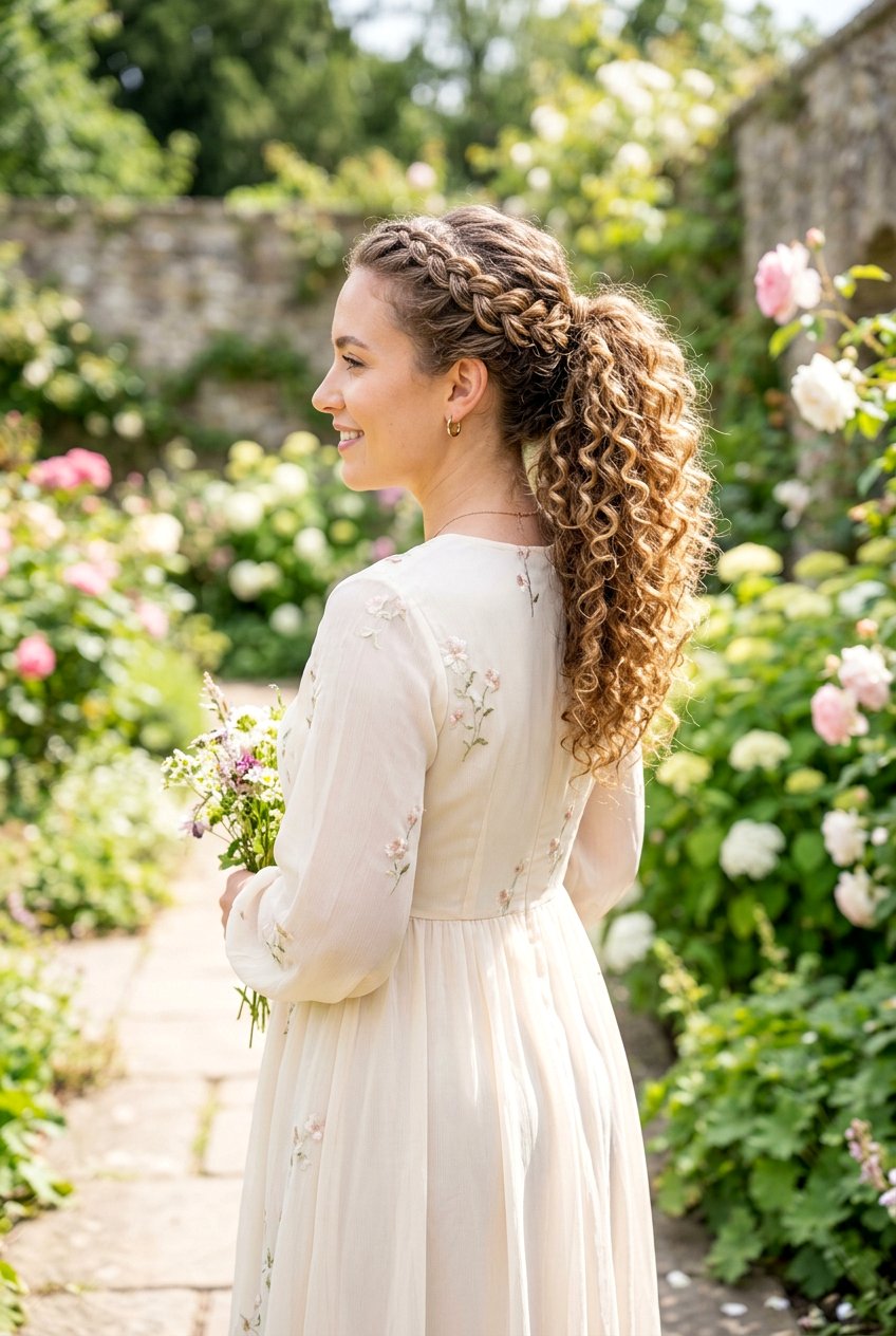Curly Ponytail With Side Braid Detail - 20 bridal shower ponytail with curls - 20 bridal shower ponytail with curls