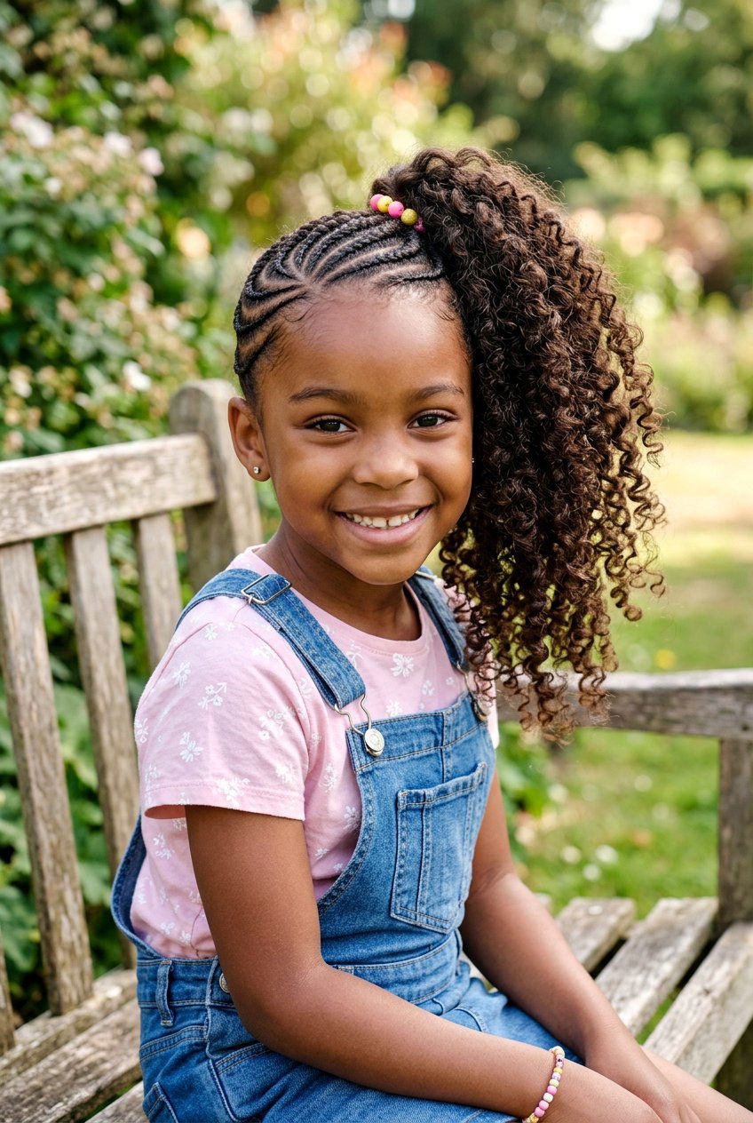 Curly Ponytail With Side Cornrows For Little Girls - 20 curly ponytail for little girls - 20 curly ponytail for little girls