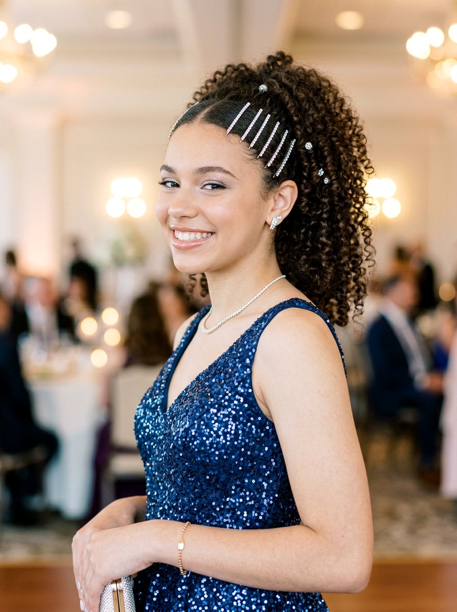 Curly Ponytail With Sparkling Hair Pins - 20 teen girls homecoming curls ponytail - 20 teen girls homecoming curls ponytail