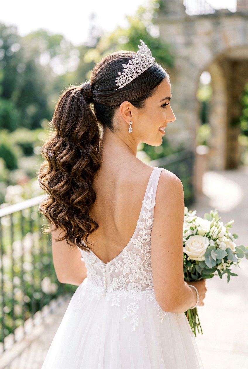 Curly Ponytail With Tiara - 20 bridal curls with tiara - 20 bridal curls with tiara