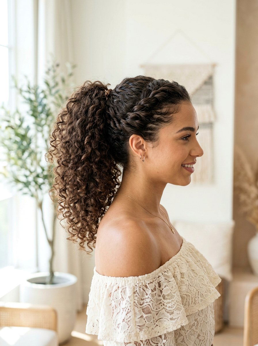 Curly Ponytail With Twisted Crown - 20 humidity proof curly ponytail - 20 humidity proof curly ponytail