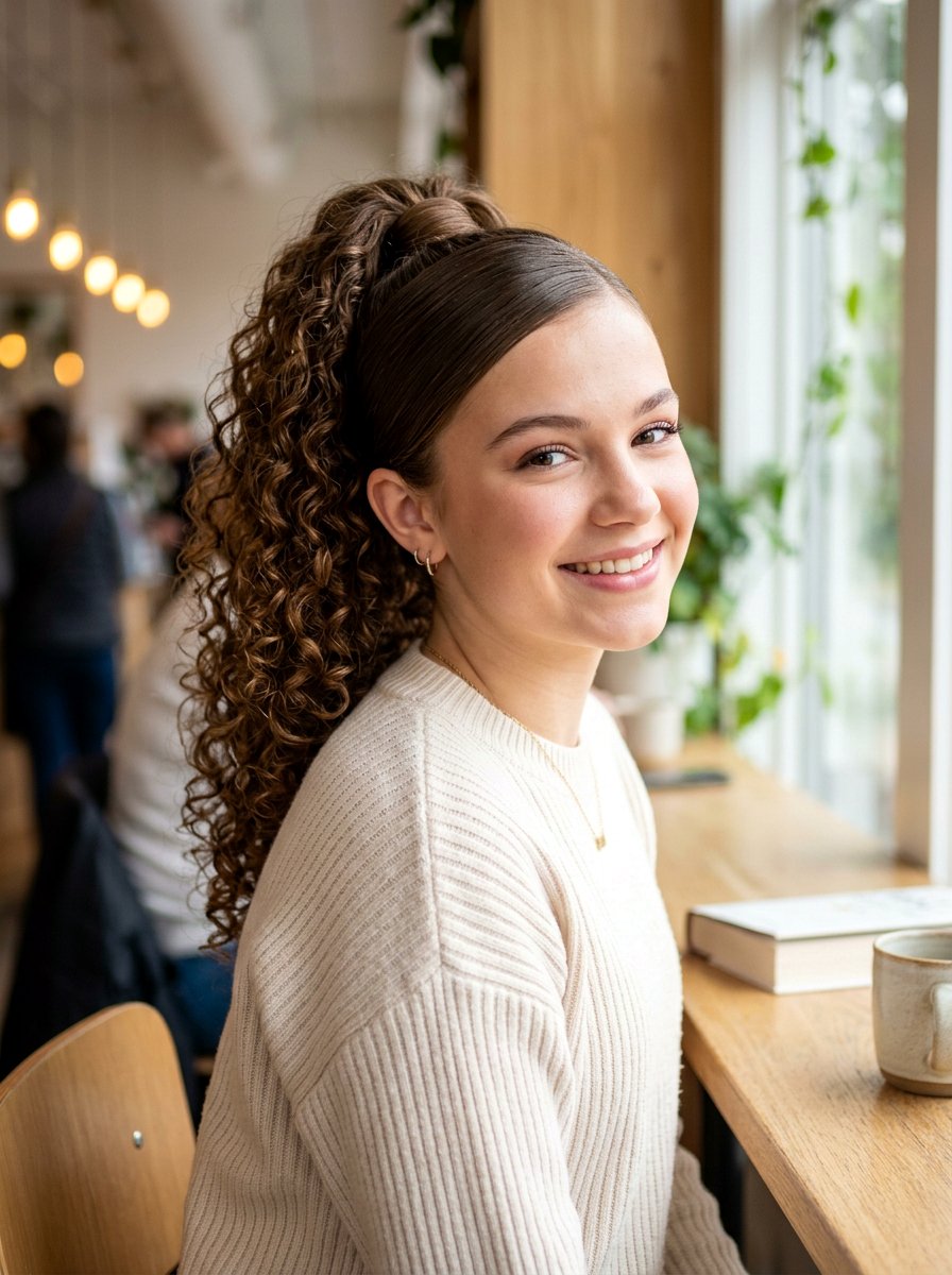Curly Ponytail With Wrapped Base - 20 teen girls picture day hairstyle with curls - 20 teen girls picture day hairstyle with curls