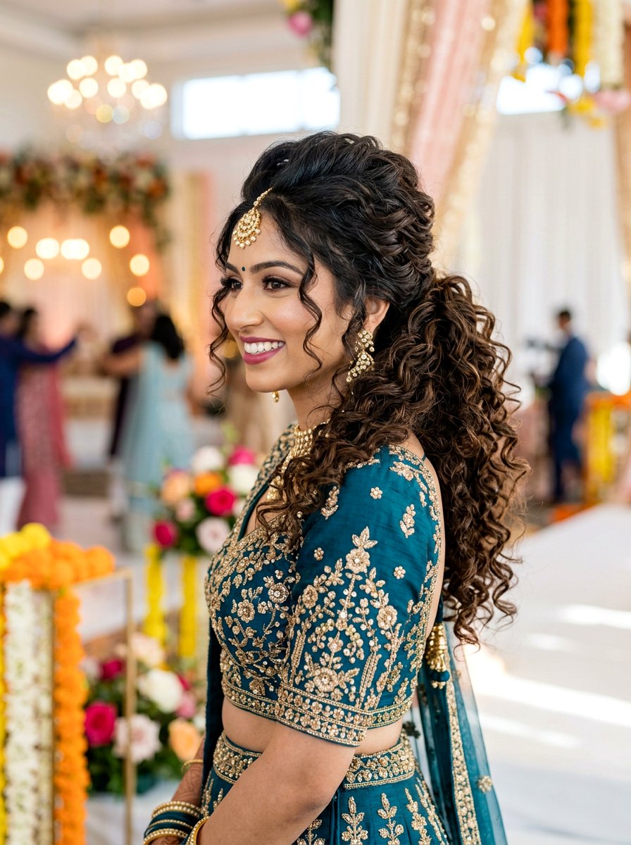 Curly Ponytail with Pouf Crown - 20 sangeet ponytail hairstyle - 20 sangeet ponytail hairstyle