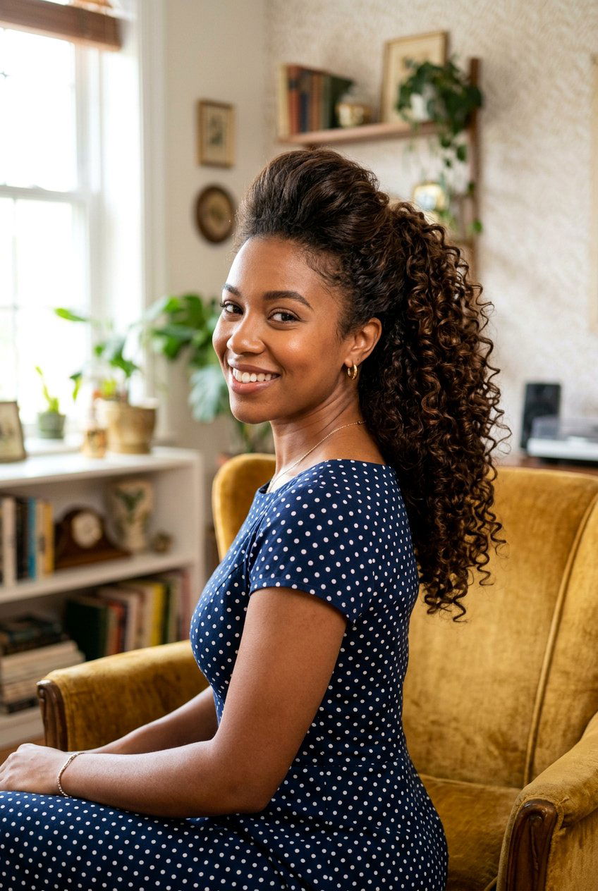 Curly Ponytail with a Small Bouffant - 20 dinner ponytail with curls - 20 dinner ponytail with curls
