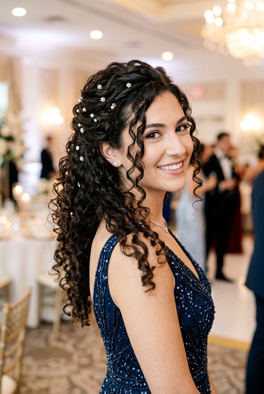 Curly Prom Hairstyle with Accessories - 20 prom hairstyles for curly hair - 20 prom hairstyles for curly hair