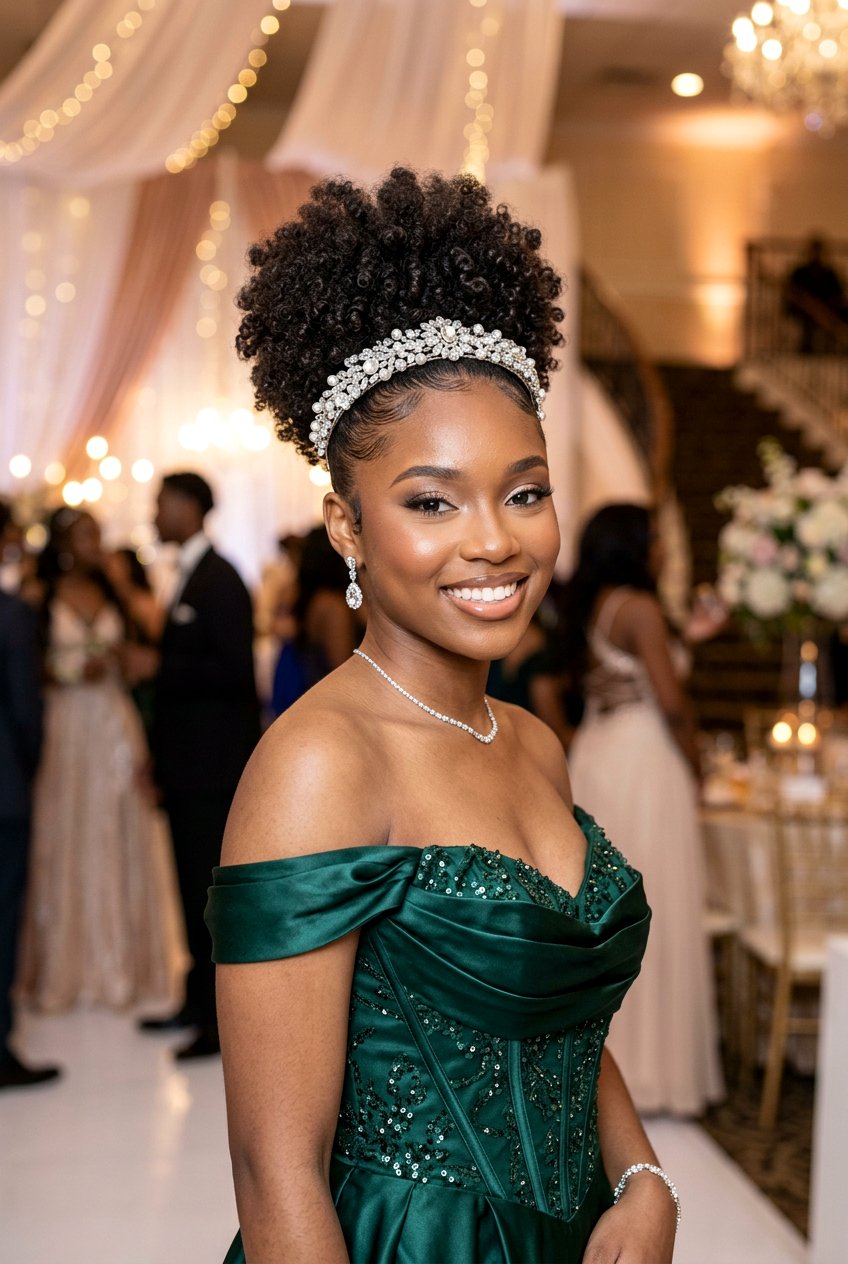 Curly Prom Puff Updo - 20 prom hairstyles for curly hair - 20 prom hairstyles for curly hair