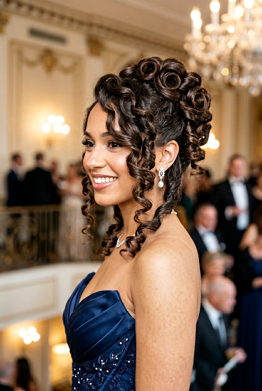 Curly Prom Updo with Vintage Curls - 20 prom hairstyles for curly hair - 20 prom hairstyles for curly hair