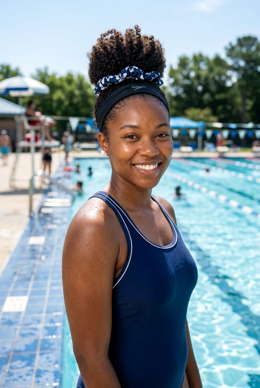 Curly Protective Updo For Swimming - 20 summer hairstyles for curly hair - 20 summer hairstyles for curly hair