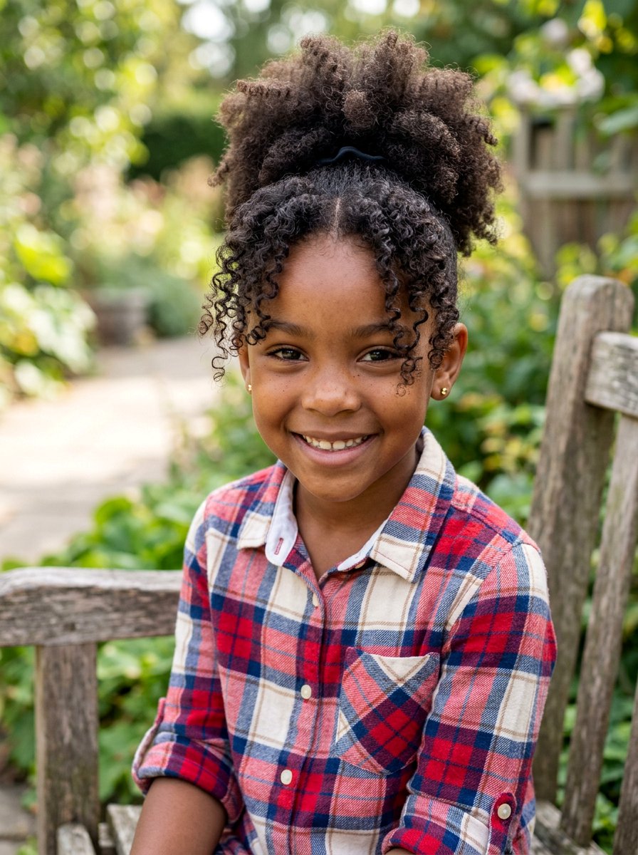 Curly Puff With Front Curls Out - 20 quick school hairstyle for short curly hair - 20 quick school hairstyle for short curly hair