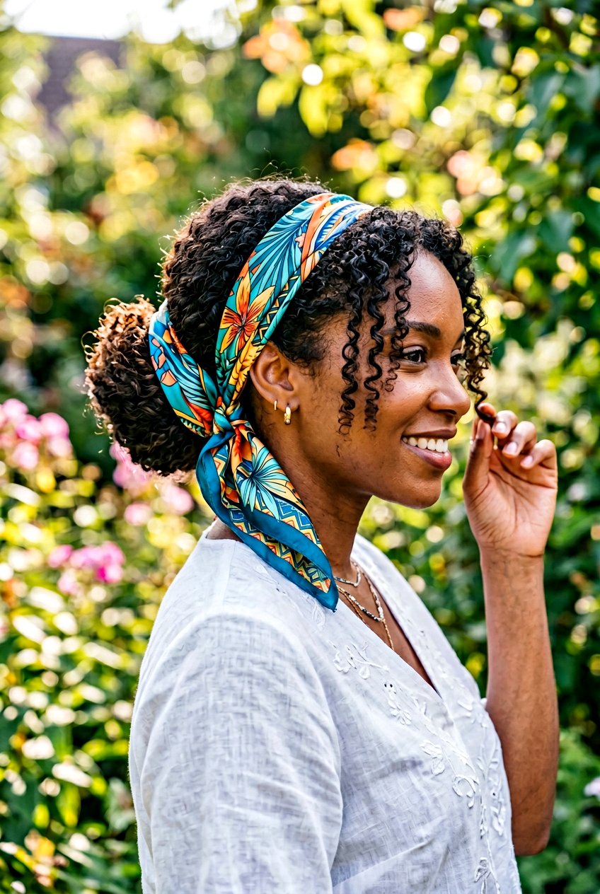 Curly Refresh Protective Scarf Updo - 20 curly refresh hairstyles - 20 curly refresh hairstyles