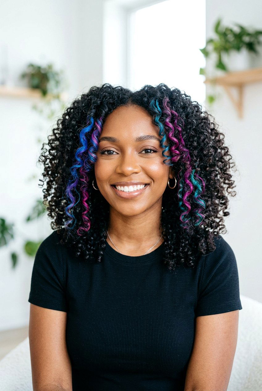 Curly Refresh With Colorful Accent Curls - 20 curly refresh hairstyles - 20 curly refresh hairstyles