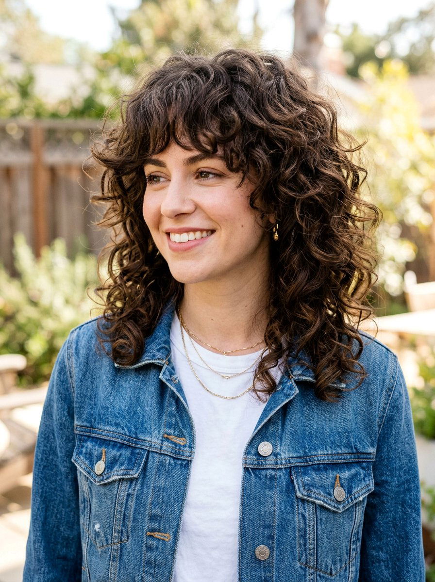 Curly Shag - 20 flattering haircut for oblong face women - 20 flattering haircut for oblong face women